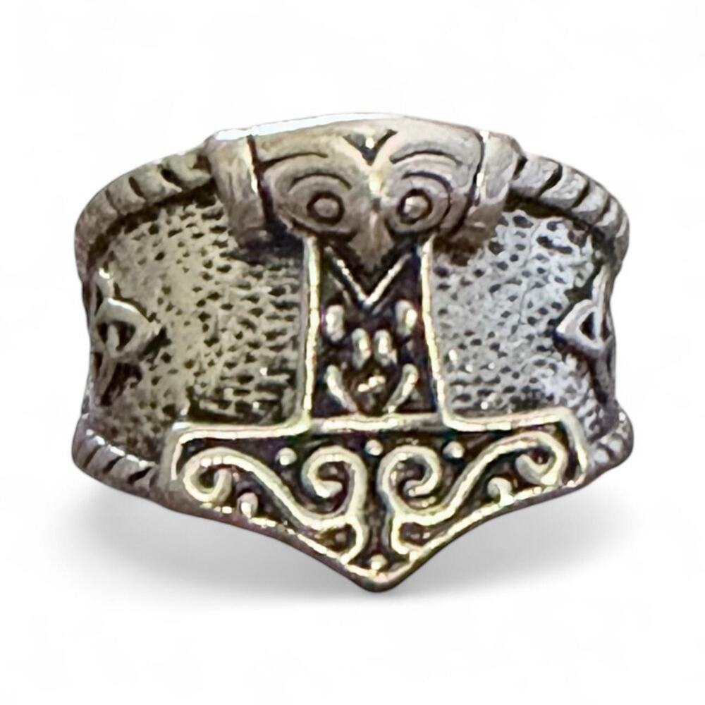 Silver Thor Hammer Ring Viking Symbol Celtic Knot Size 14
